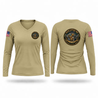 Womens Long Sleeve Vneck Shirt, Cottonbailers Delta Dragons, Army, Teamtime, Team time, sublimation, custom sports apparel, team uniforms, spirit wear, spiritwear, sports uniforms, custom shirts, team store, custom team store, fundraiser sports, apparel fundraiser