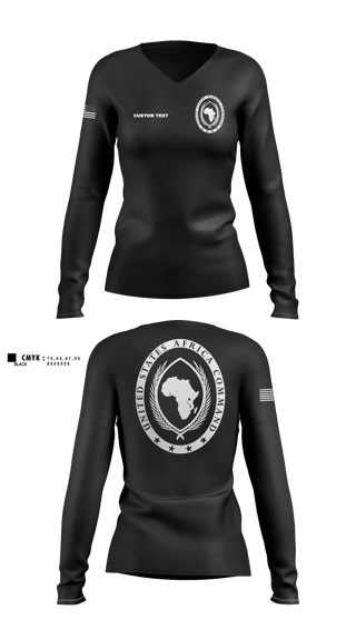 Womens Long Sleeve Vneck Shirt, USAFRICOM, Army, Teamtime, Team time, sublimation, custom sports apparel, team uniforms, spirit wear, spiritwear, sports uniforms, custom shirts, team store, custom team store, fundraiser sports, apparel fundraiser