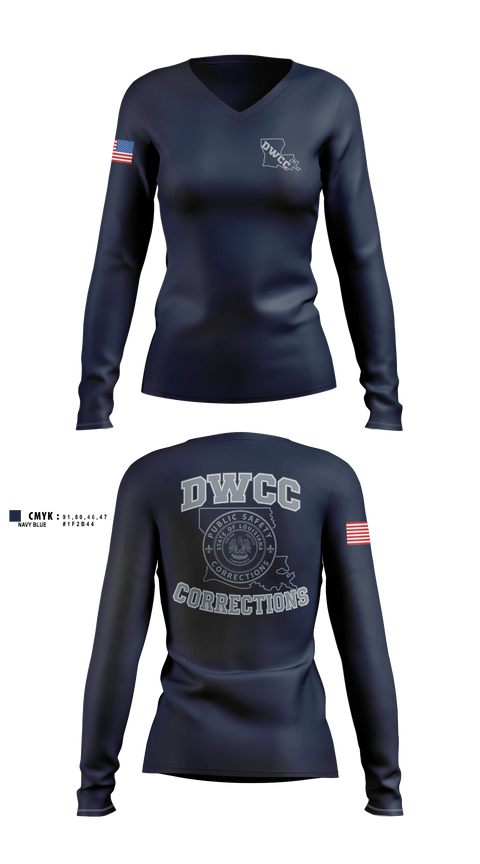 Womens Long Sleeve Vneck Shirt, David Wade Correctional Center, Police, Teamtime, Team time, sublimation, custom sports apparel, team uniforms, spirit wear, spiritwear, sports uniforms, custom shirts, team store, custom team store, fundraiser sports, apparel fundraiser