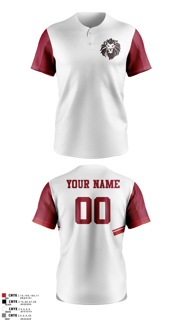 Two Button Baseball Jersey, Sardis Lions, Softball, Teamtime, Team time, sublimation, custom sports apparel, team uniforms, spirit wear, spiritwear, sports uniforms, custom shirts, team store, custom team store, fundraiser sports, apparel fundraiser