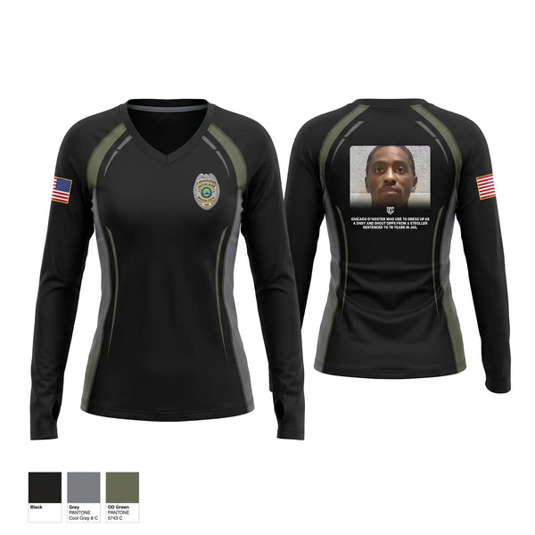 Womens Long Sleeve Vneck Shirt, Huntingdon Police Department, Police, Teamtime, Team time, sublimation, custom sports apparel, team uniforms, spirit wear, spiritwear, sports uniforms, custom shirts, team store, custom team store, fundraiser sports, apparel fundraiser