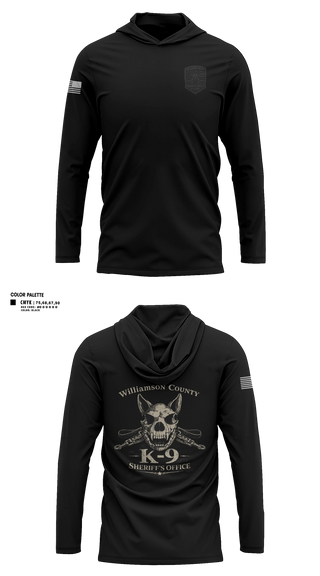 Long Sleeve Performance Shirt with hood, Williamson County K-9 Unit, Police, Teamtime, Team time, sublimation, custom sports apparel, team uniforms, spirit wear, spiritwear, sports uniforms, custom shirts, team store, custom team store, fundraiser sports, apparel fundraiser