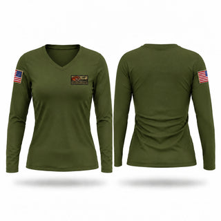 Womens Long Sleeve Vneck Shirt, SSU NROTC, Marines, Teamtime, Team time, sublimation, custom sports apparel, team uniforms, spirit wear, spiritwear, sports uniforms, custom shirts, team store, custom team store, fundraiser sports, apparel fundraiser