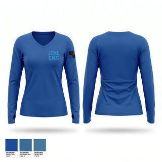 Womens Long Sleeve Vneck Shirt, JCMC EMS, EMS/EMT, Teamtime, Team time, sublimation, custom sports apparel, team uniforms, spirit wear, spiritwear, sports uniforms, custom shirts, team store, custom team store, fundraiser sports, apparel fundraiser