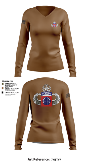 Womens Long Sleeve Vneck Shirt, HHC 82nd ABN Division, , Teamtime, Team time, sublimation, custom sports apparel, team uniforms, spirit wear, spiritwear, sports uniforms, custom shirts, team store, custom team store, fundraiser sports, apparel fundraiser