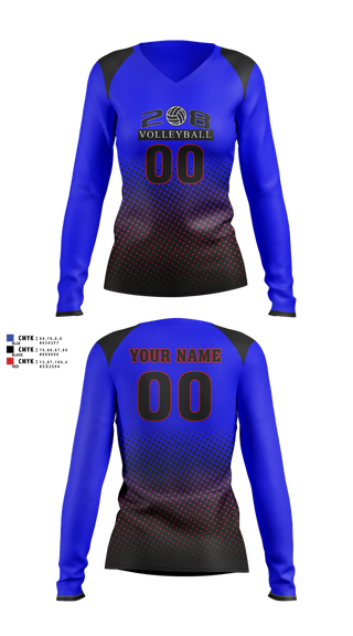 Womens Long Sleeve Vneck Shirt, 208 Volleyball Club, Women's Volleyball, Teamtime, Team time, sublimation, custom sports apparel, team uniforms, spirit wear, spiritwear, sports uniforms, custom shirts, team store, custom team store, fundraiser sports, apparel fundraiser