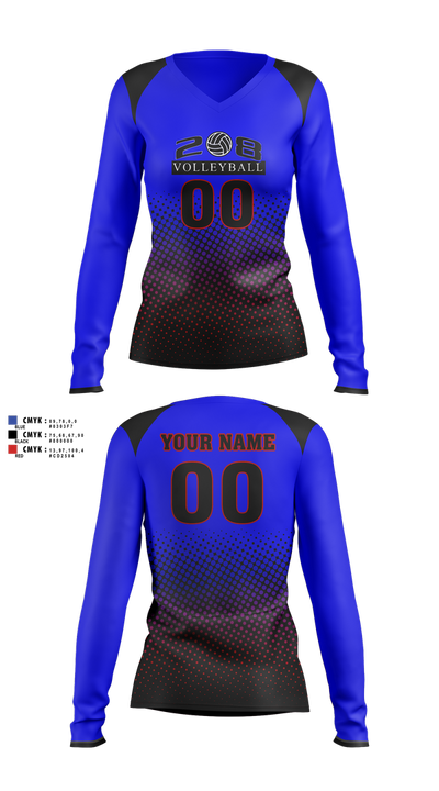 208 Volleyball Club 81337200 Women's Long Sleeve V-neck Shirt - 1