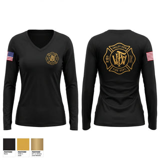Womens Long Sleeve Vneck Shirt, Valley View Fire Department, Fire Department, Teamtime, Team time, sublimation, custom sports apparel, team uniforms, spirit wear, spiritwear, sports uniforms, custom shirts, team store, custom team store, fundraiser sports, apparel fundraiser