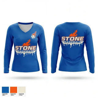 Womens Long Sleeve Vneck Shirt, Stone Baseball, Baseball, Teamtime, Team time, sublimation, custom sports apparel, team uniforms, spirit wear, spiritwear, sports uniforms, custom shirts, team store, custom team store, fundraiser sports, apparel fundraiser