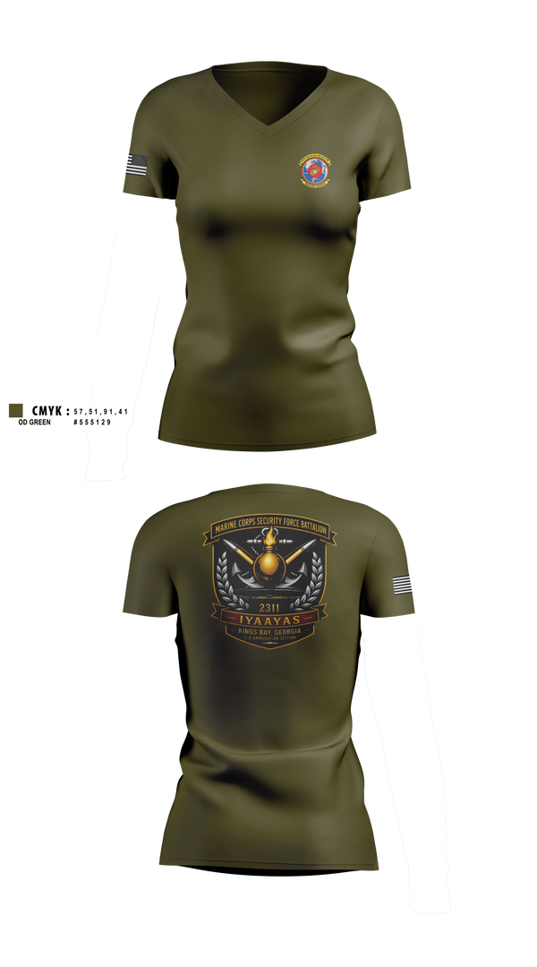 Womens Short Sleeve Vneck Shirt, Marine Corps Security Force Battalion Kings Bay, Marines, Teamtime, Team time, sublimation, custom sports apparel, team uniforms, spirit wear, spiritwear, sports uniforms, custom shirts, team store, custom team store, fundraiser sports, apparel fundraiser
