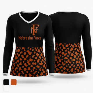 Womens Long Sleeve Vneck Shirt, Nebraska Force, Softball, Teamtime, Team time, sublimation, custom sports apparel, team uniforms, spirit wear, spiritwear, sports uniforms, custom shirts, team store, custom team store, fundraiser sports, apparel fundraiser