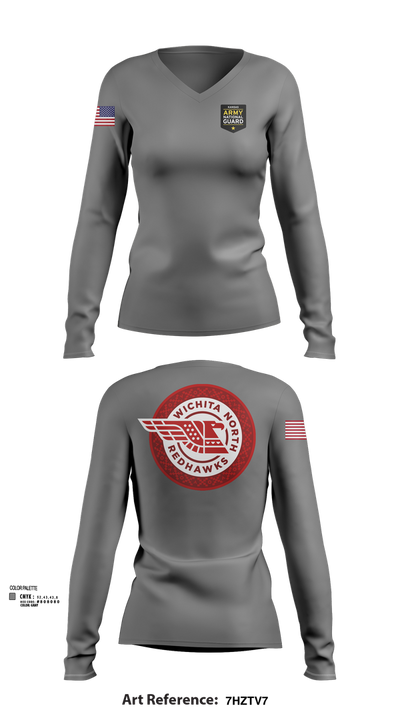 Wichita North Redhawks NG 83064196 Women's Long Sleeve V-neck Shirt - 103