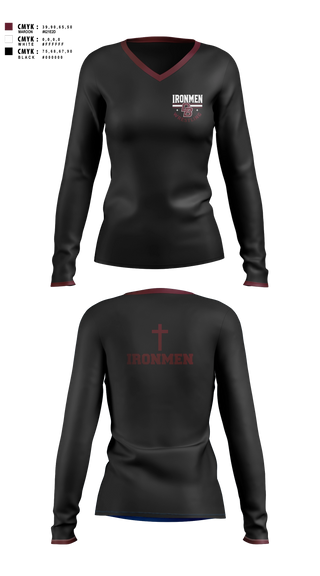 Womens Long Sleeve Vneck Shirt, Don Bosco Ironmen Wrestling, Wrestling, Teamtime, Team time, sublimation, custom sports apparel, team uniforms, spirit wear, spiritwear, sports uniforms, custom shirts, team store, custom team store, fundraiser sports, apparel fundraiser
