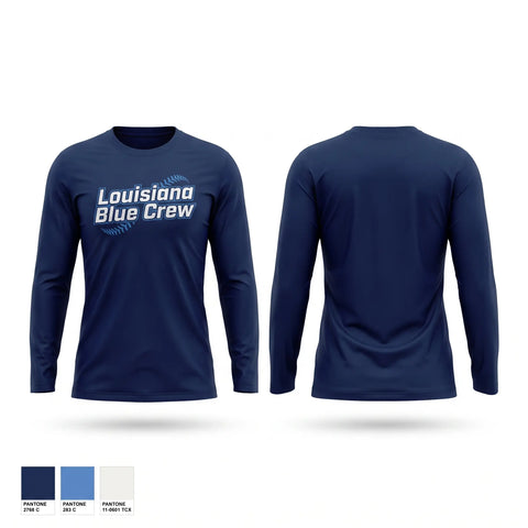 Long Sleeve Performance Shirt, Louisiana Blue Crew, Baseball, Teamtime, Team time, sublimation, custom sports apparel, team uniforms, spirit wear, spiritwear, sports uniforms, custom shirts, team store, custom team store, fundraiser sports, apparel fundraiser