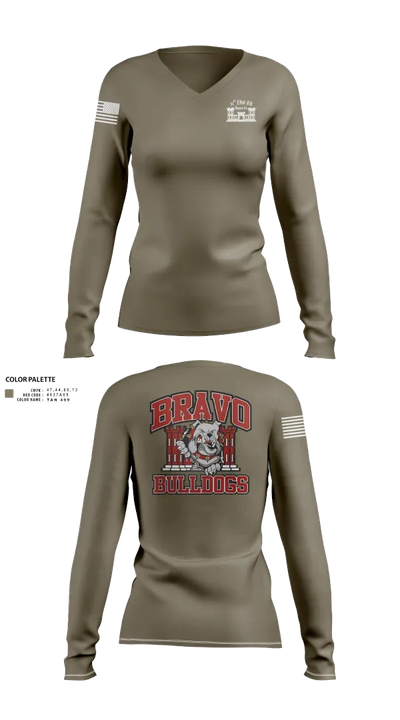 Bravo Company “Bulldogs” 31st Engineer Battalion 91447839 Women's Long Sleeve V-neck Shirt - 100