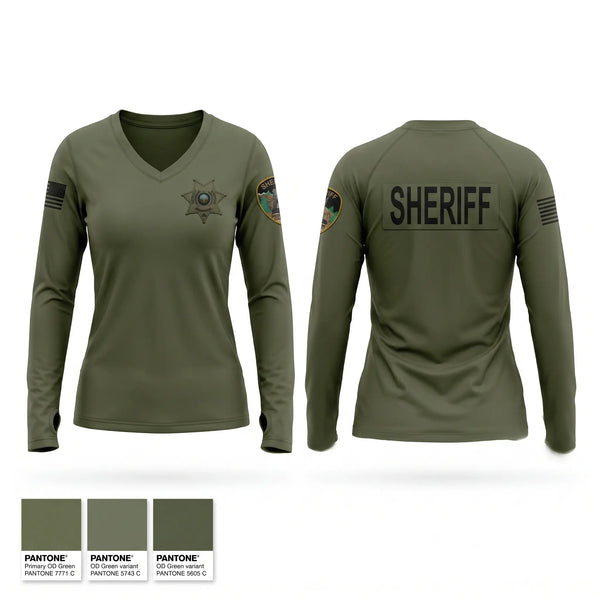 Womens Long Sleeve Vneck Shirt, Shoshone County sheriffs office, Police, Teamtime, Team time, sublimation, custom sports apparel, team uniforms, spirit wear, spiritwear, sports uniforms, custom shirts, team store, custom team store, fundraiser sports, apparel fundraiser