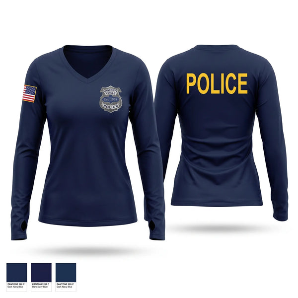 Womens Long Sleeve Vneck Shirt, Minnesota State Patrol, Police, Teamtime, Team time, sublimation, custom sports apparel, team uniforms, spirit wear, spiritwear, sports uniforms, custom shirts, team store, custom team store, fundraiser sports, apparel fundraiser