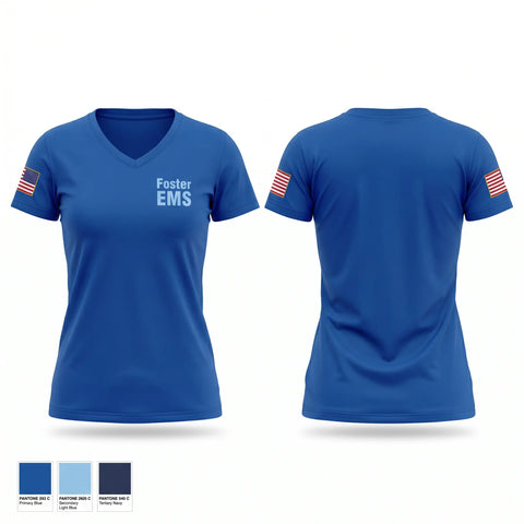 Womens Short Sleeve Vneck Shirt, Foster EMS, EMS/EMT, Teamtime, Team time, sublimation, custom sports apparel, team uniforms, spirit wear, spiritwear, sports uniforms, custom shirts, team store, custom team store, fundraiser sports, apparel fundraiser