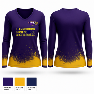 Womens Long Sleeve Vneck Shirt, Harrisburg High School Girls Basketball, Women's Basketball, Teamtime, Team time, sublimation, custom sports apparel, team uniforms, spirit wear, spiritwear, sports uniforms, custom shirts, team store, custom team store, fundraiser sports, apparel fundraiser