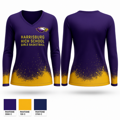 Harrisburg High School Girls Basketball 74185952 Women's Long Sleeve V-neck Shirt - 1