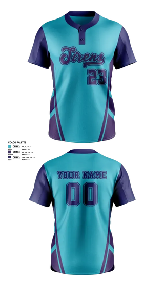 Two Button Softball Jersey, Sirens, Softball, Teamtime, Team time, sublimation, custom sports apparel, team uniforms, spirit wear, spiritwear, sports uniforms, custom shirts, team store, custom team store, fundraiser sports, apparel fundraiser