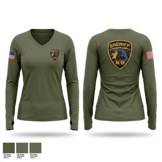 Womens Long Sleeve Vneck Shirt, Livingston Co Sheriff K9, Police, Teamtime, Team time, sublimation, custom sports apparel, team uniforms, spirit wear, spiritwear, sports uniforms, custom shirts, team store, custom team store, fundraiser sports, apparel fundraiser
