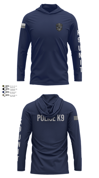 Long Sleeve Hooded Sun Shirt, Roy Cit Police K9, Police, Teamtime, Team time, sublimation, custom sports apparel, team uniforms, spirit wear, spiritwear, sports uniforms, custom shirts, team store, custom team store, fundraiser sports, apparel fundraiser