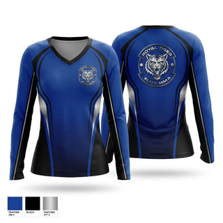Womens Long Sleeve Vneck Shirt, Royal Tiger Elite MMA, , Teamtime, Team time, sublimation, custom sports apparel, team uniforms, spirit wear, spiritwear, sports uniforms, custom shirts, team store, custom team store, fundraiser sports, apparel fundraiser