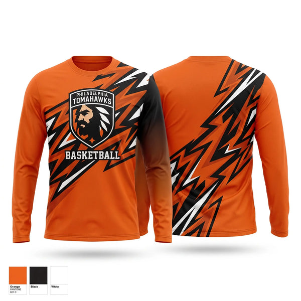 Long Sleeve Performance Shirt, The Philadelphia Tomahawks, Men's Basketball, Teamtime, Team time, sublimation, custom sports apparel, team uniforms, spirit wear, spiritwear, sports uniforms, custom shirts, team store, custom team store, fundraiser sports, apparel fundraiser