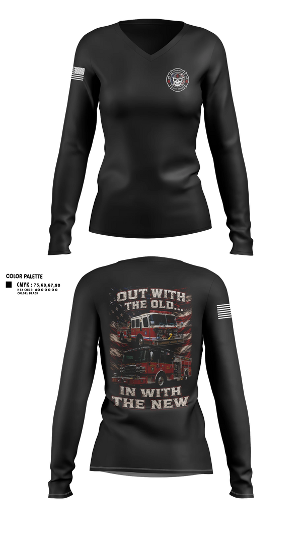 Womens Long Sleeve Vneck Shirt, Great Notch Fire Company #4, Fire Department, Teamtime, Team time, sublimation, custom sports apparel, team uniforms, spirit wear, spiritwear, sports uniforms, custom shirts, team store, custom team store, fundraiser sports, apparel fundraiser
