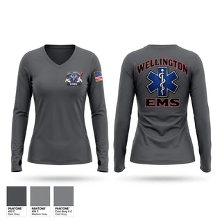 Womens Long Sleeve Vneck Shirt, Wellington EMS, EMS/EMT, Teamtime, Team time, sublimation, custom sports apparel, team uniforms, spirit wear, spiritwear, sports uniforms, custom shirts, team store, custom team store, fundraiser sports, apparel fundraiser