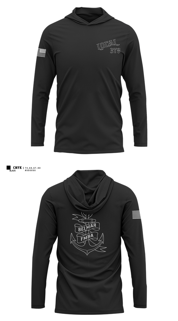 Long Sleeve Performance Shirt with hood, Belmar Ems 378, EMS/EMT, Teamtime, Team time, sublimation, custom sports apparel, team uniforms, spirit wear, spiritwear, sports uniforms, custom shirts, team store, custom team store, fundraiser sports, apparel fundraiser