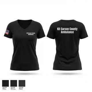Womens Short Sleeve Vneck Shirt, Kit Carson County Ambulance, EMS/EMT, Teamtime, Team time, sublimation, custom sports apparel, team uniforms, spirit wear, spiritwear, sports uniforms, custom shirts, team store, custom team store, fundraiser sports, apparel fundraiser