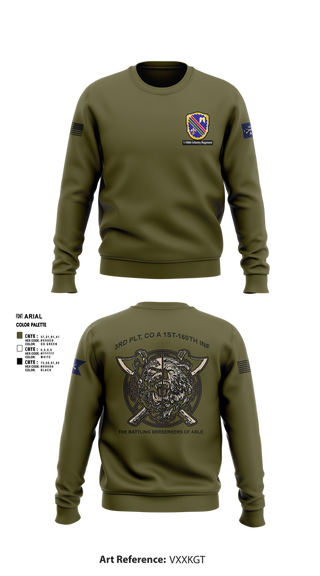 Crew Neck Sweatshirt, Co A, 1st-160th INF, 79th IBCT, , Teamtime, Team time, sublimation, custom sports apparel, team uniforms, spirit wear, spiritwear, sports uniforms, custom shirts, team store, custom team store, fundraiser sports, apparel fundraiser