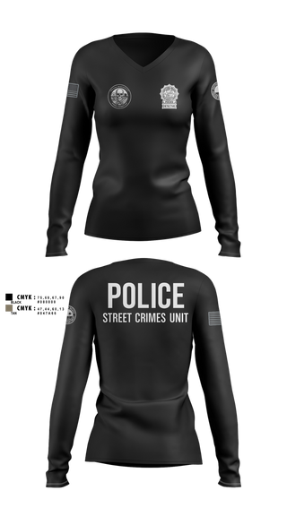 Womens Long Sleeve Vneck Shirt, STREET CRIMES, , Teamtime, Team time, sublimation, custom sports apparel, team uniforms, spirit wear, spiritwear, sports uniforms, custom shirts, team store, custom team store, fundraiser sports, apparel fundraiser