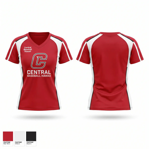 Womens Short Sleeve Vneck Shirt, Central Baseball Hawaii, Baseball, Teamtime, Team time, sublimation, custom sports apparel, team uniforms, spirit wear, spiritwear, sports uniforms, custom shirts, team store, custom team store, fundraiser sports, apparel fundraiser