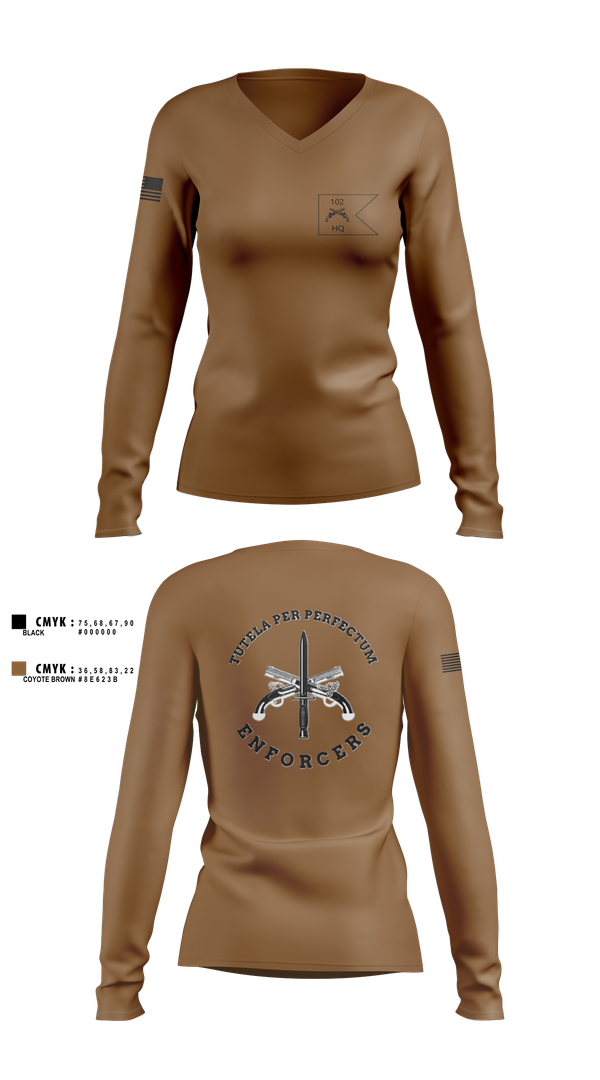 Womens Long Sleeve Vneck Shirt, HHC, 102d MP BN, National Guard, Teamtime, Team time, sublimation, custom sports apparel, team uniforms, spirit wear, spiritwear, sports uniforms, custom shirts, team store, custom team store, fundraiser sports, apparel fundraiser