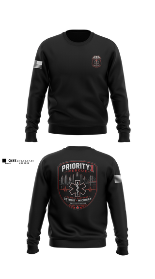 Crew Neck Sweatshirt, Priority 1 Rescue, EMS/EMT, Teamtime, Team time, sublimation, custom sports apparel, team uniforms, spirit wear, spiritwear, sports uniforms, custom shirts, team store, custom team store, fundraiser sports, apparel fundraiser