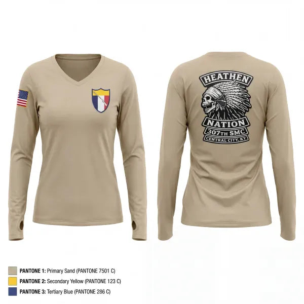 Womens Long Sleeve Vneck Shirt, 307th SMC, National Guard, Teamtime, Team time, sublimation, custom sports apparel, team uniforms, spirit wear, spiritwear, sports uniforms, custom shirts, team store, custom team store, fundraiser sports, apparel fundraiser