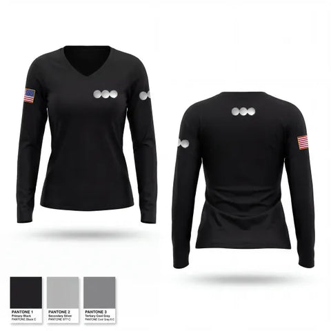Womens Long Sleeve Vneck Shirt, Alpha Archers, Army, Teamtime, Team time, sublimation, custom sports apparel, team uniforms, spirit wear, spiritwear, sports uniforms, custom shirts, team store, custom team store, fundraiser sports, apparel fundraiser