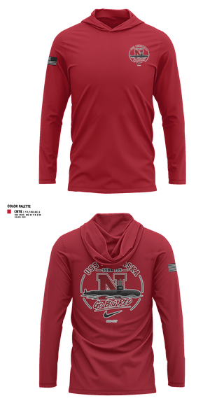 Long Sleeve Performance Shirt with hood, USS Nebraska, Navy, Teamtime, Team time, sublimation, custom sports apparel, team uniforms, spirit wear, spiritwear, sports uniforms, custom shirts, team store, custom team store, fundraiser sports, apparel fundraiser
