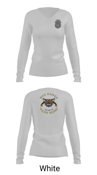 Womens Long Sleeve Vneck Shirt, MADDAWGS 557 MP CO, Army, Teamtime, Team time, sublimation, custom sports apparel, team uniforms, spirit wear, spiritwear, sports uniforms, custom shirts, team store, custom team store, fundraiser sports, apparel fundraiser