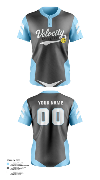 Two Button Softball Jersey, Velocity, Softball, Teamtime, Team time, sublimation, custom sports apparel, team uniforms, spirit wear, spiritwear, sports uniforms, custom shirts, team store, custom team store, fundraiser sports, apparel fundraiser