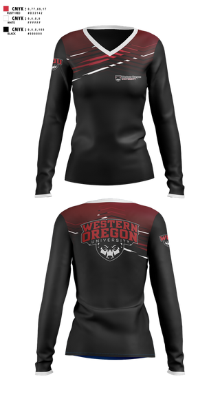 Womens Long Sleeve Vneck Shirt, Western Oregon University Equestrian, Spirit Store, Teamtime, Team time, sublimation, custom sports apparel, team uniforms, spirit wear, spiritwear, sports uniforms, custom shirts, team store, custom team store, fundraiser sports, apparel fundraiser