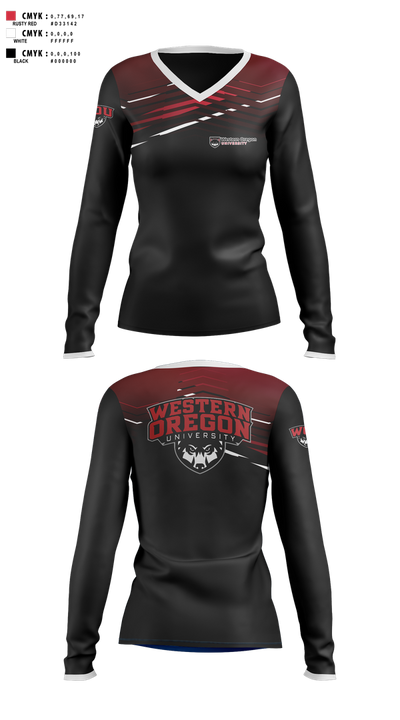 Western Oregon University Equestrian 74623833 Women's Long Sleeve V-neck Shirt - 100