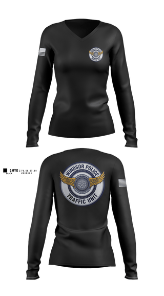 Womens Long Sleeve Vneck Shirt, Windsor PD Traffic Unit, Police, Teamtime, Team time, sublimation, custom sports apparel, team uniforms, spirit wear, spiritwear, sports uniforms, custom shirts, team store, custom team store, fundraiser sports, apparel fundraiser