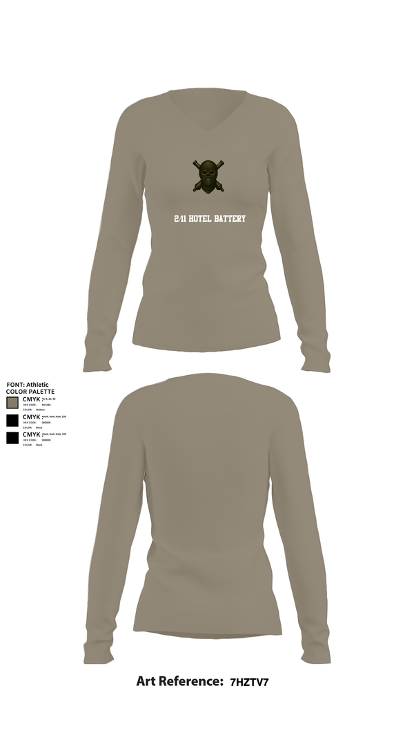 Womens Long Sleeve Vneck Shirt, 2/11 Hotel battery, Marines, Teamtime, Team time, sublimation, custom sports apparel, team uniforms, spirit wear, spiritwear, sports uniforms, custom shirts, team store, custom team store, fundraiser sports, apparel fundraiser