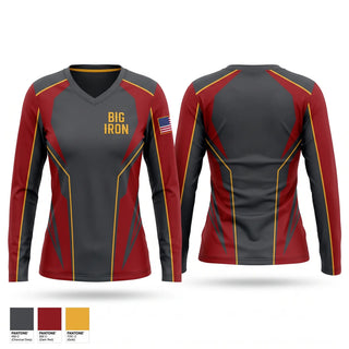 Womens Long Sleeve Vneck Shirt, Big Iron, Fire Department, Teamtime, Team time, sublimation, custom sports apparel, team uniforms, spirit wear, spiritwear, sports uniforms, custom shirts, team store, custom team store, fundraiser sports, apparel fundraiser