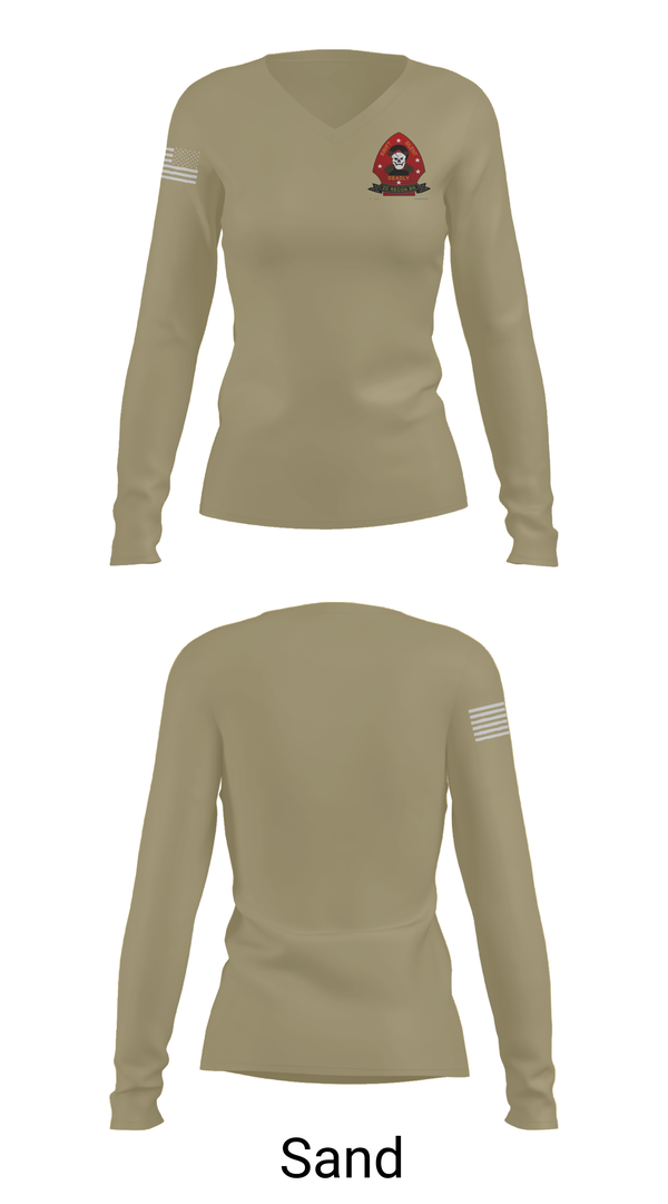 Womens Long Sleeve Vneck Shirt, 2nd Recon Battalion, , Teamtime, Team time, sublimation, custom sports apparel, team uniforms, spirit wear, spiritwear, sports uniforms, custom shirts, team store, custom team store, fundraiser sports, apparel fundraiser