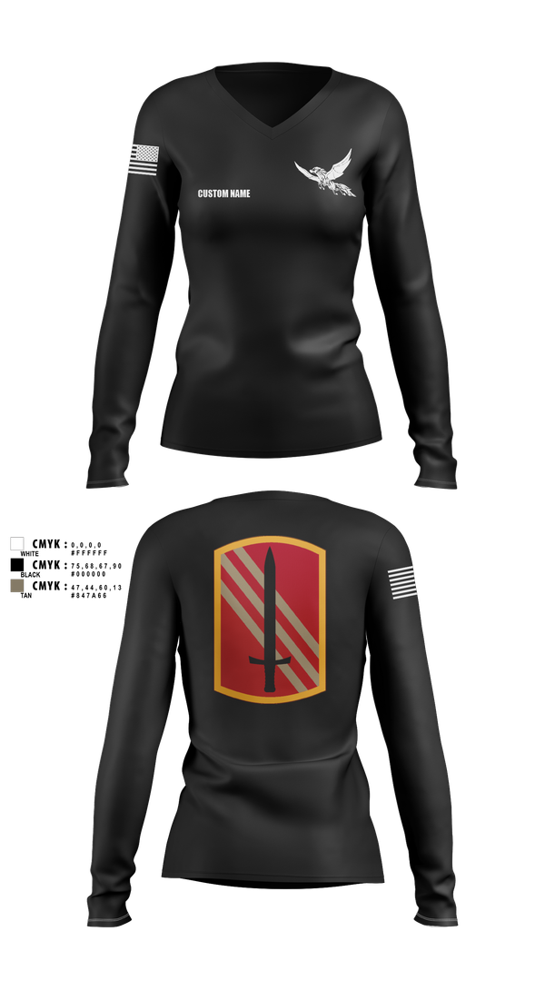 Womens Long Sleeve Vneck Shirt, 196th BDE SIG CO, , Teamtime, Team time, sublimation, custom sports apparel, team uniforms, spirit wear, spiritwear, sports uniforms, custom shirts, team store, custom team store, fundraiser sports, apparel fundraiser